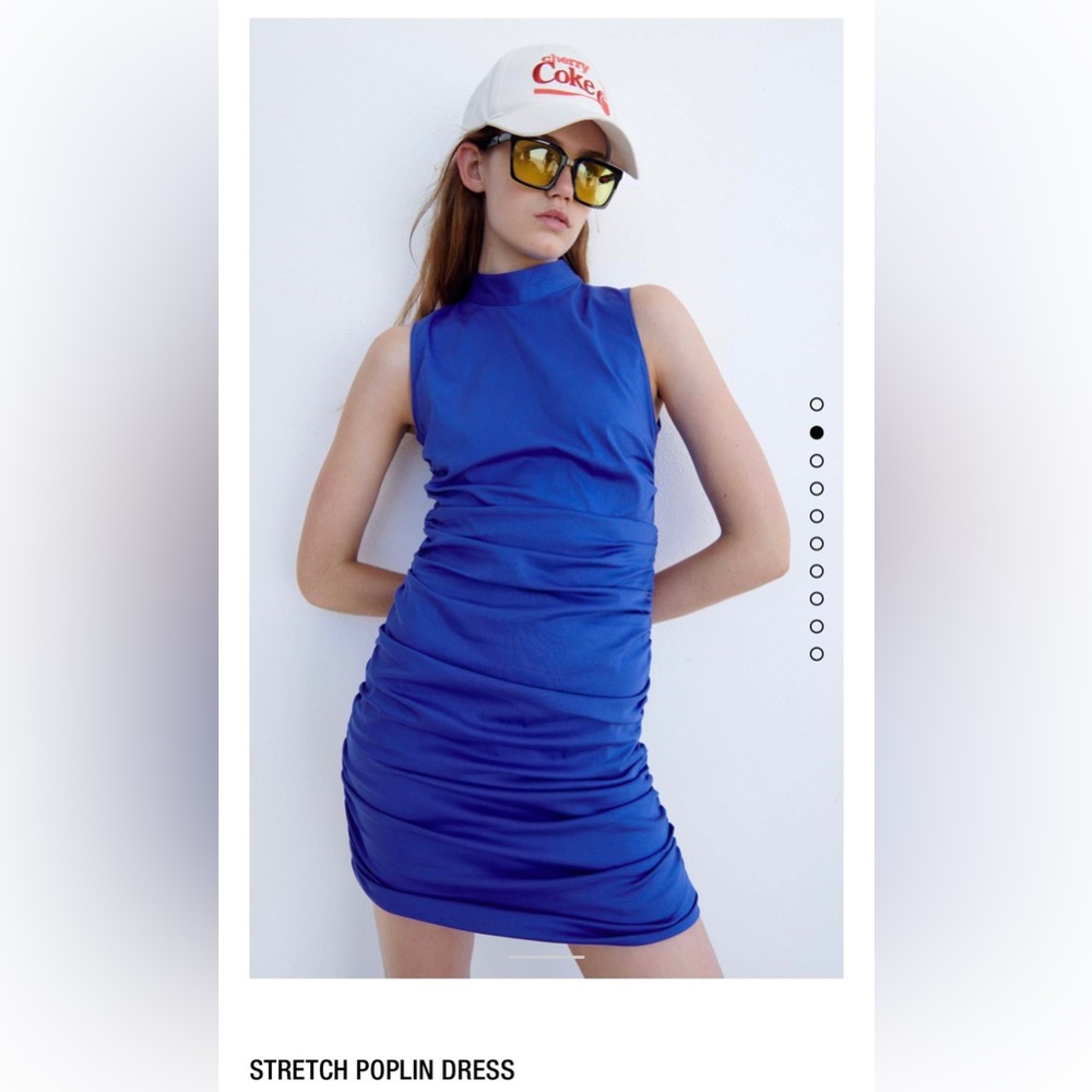 Zara Stretch Poplin Dress Mid-Blue